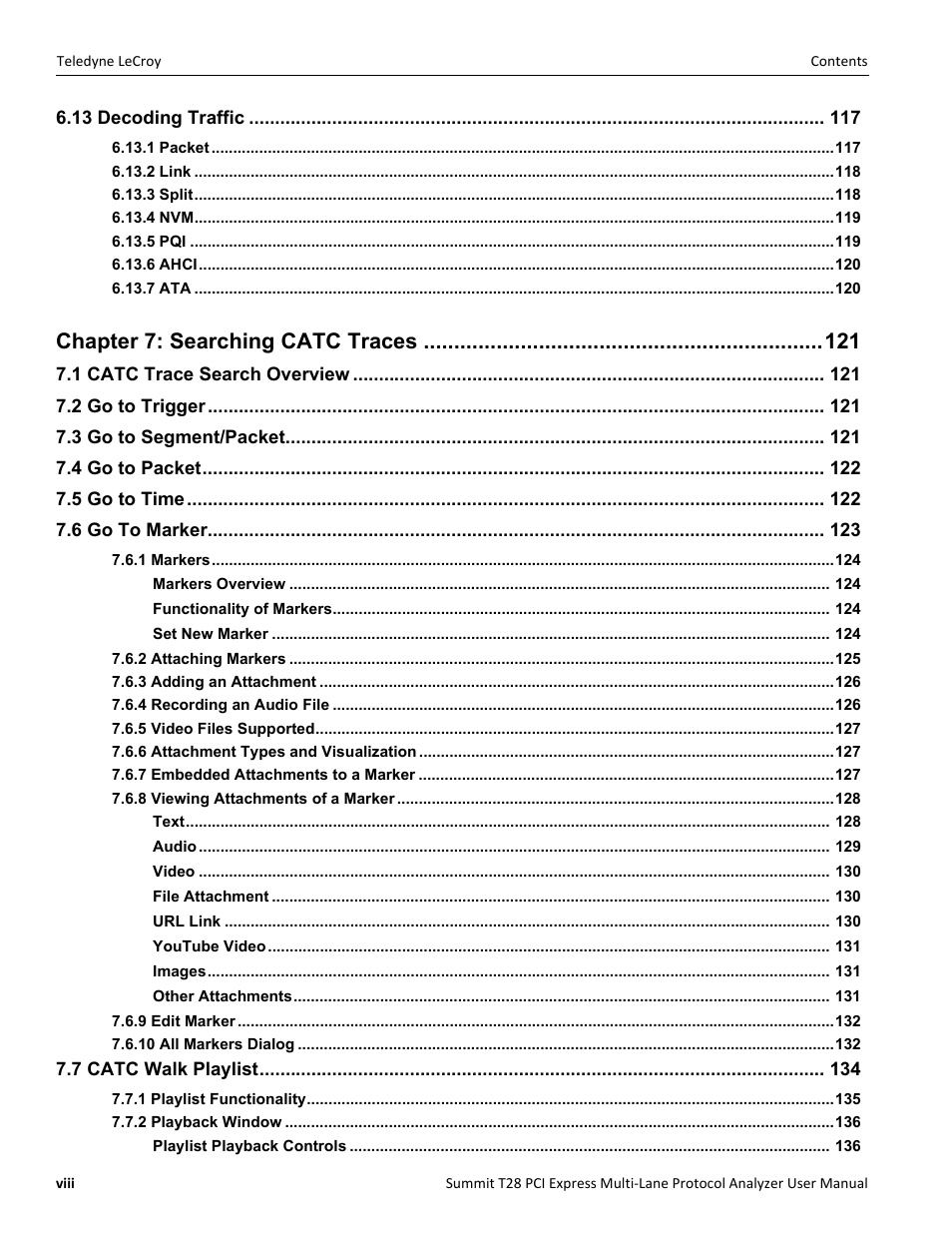 Chapter 7: searching catc traces | Teledyne LeCroy Summit T28 PCIe Multi-lane Protocol Analyzer User Manual User Manual | Page 8 / 256
