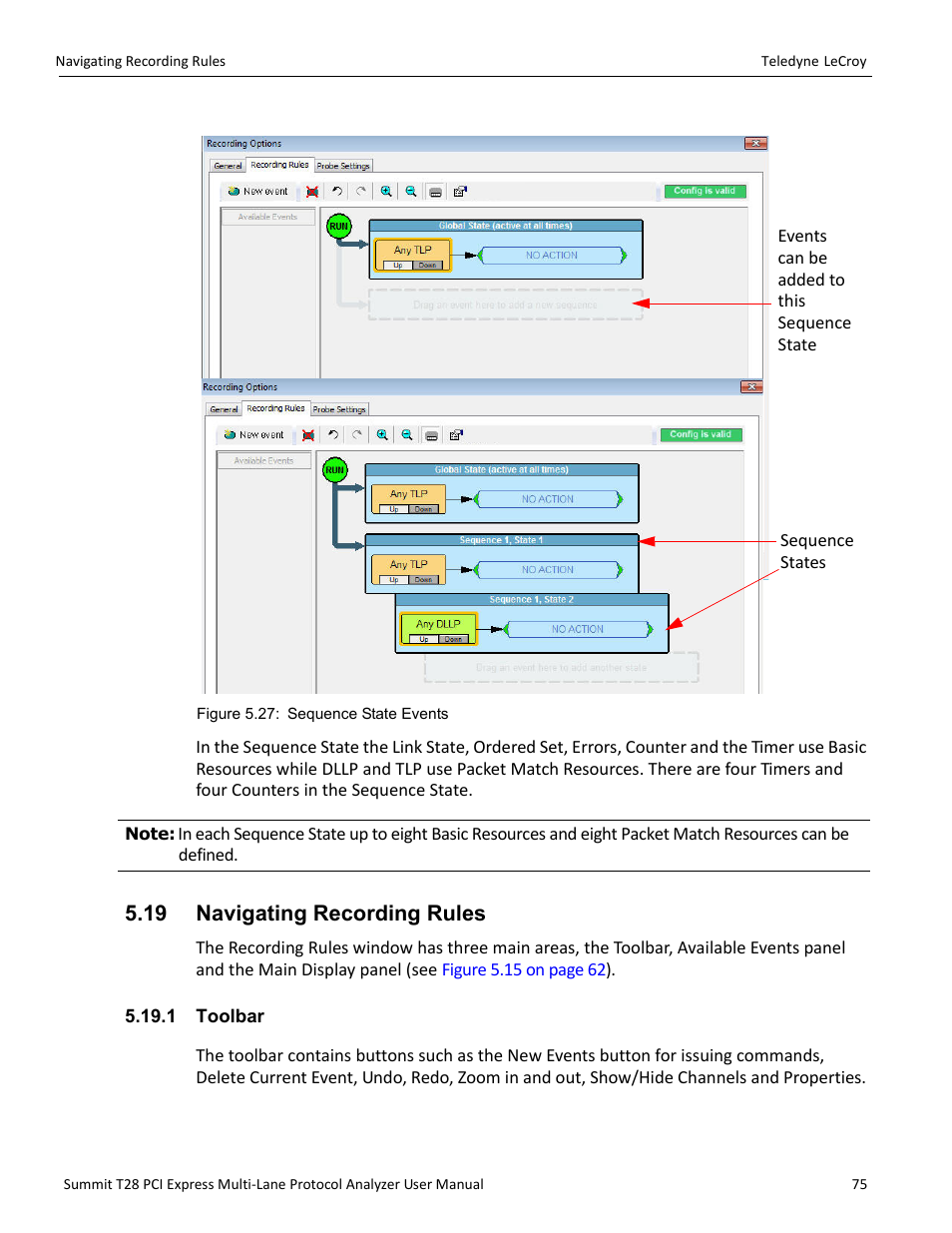 19 navigating recording rules, 1 toolbar | Teledyne LeCroy Summit T28 PCIe Multi-lane Protocol Analyzer User Manual User Manual | Page 87 / 256