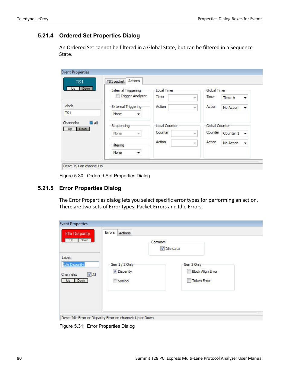 4 ordered set properties dialog, 5 error properties dialog | Teledyne LeCroy Summit T28 PCIe Multi-lane Protocol Analyzer User Manual User Manual | Page 92 / 256