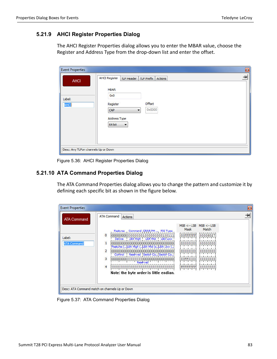 9 ahci register properties dialog, 10 ata command properties dialog | Teledyne LeCroy Summit T28 PCIe Multi-lane Protocol Analyzer User Manual User Manual | Page 95 / 256