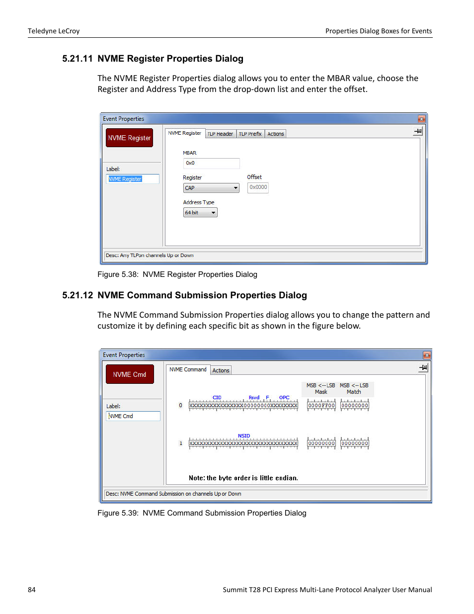 11 nvme register properties dialog, 12 nvme command submission properties dialog | Teledyne LeCroy Summit T28 PCIe Multi-lane Protocol Analyzer User Manual User Manual | Page 96 / 256