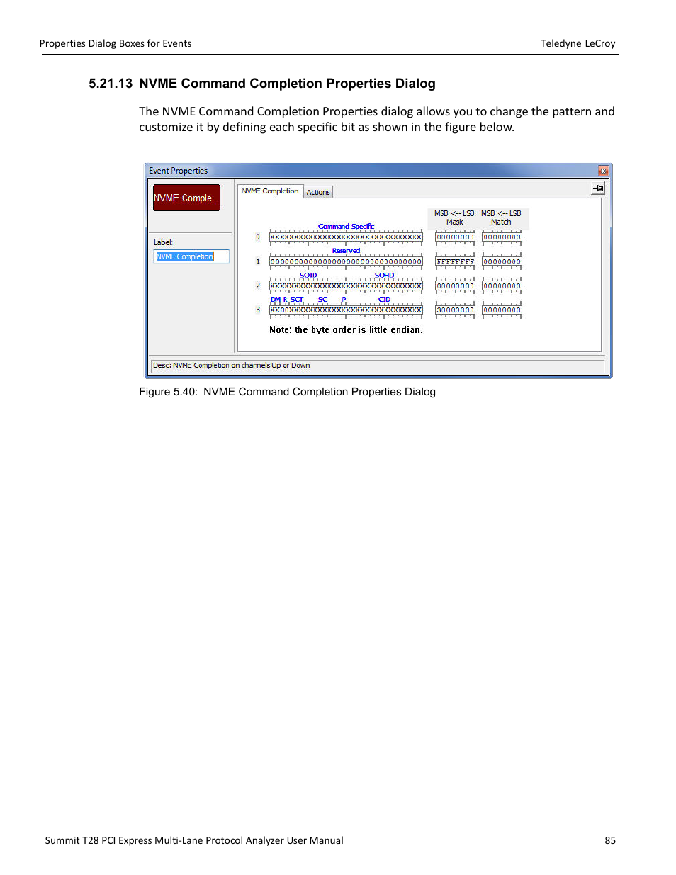 13 nvme command completion properties dialog | Teledyne LeCroy Summit T28 PCIe Multi-lane Protocol Analyzer User Manual User Manual | Page 97 / 256