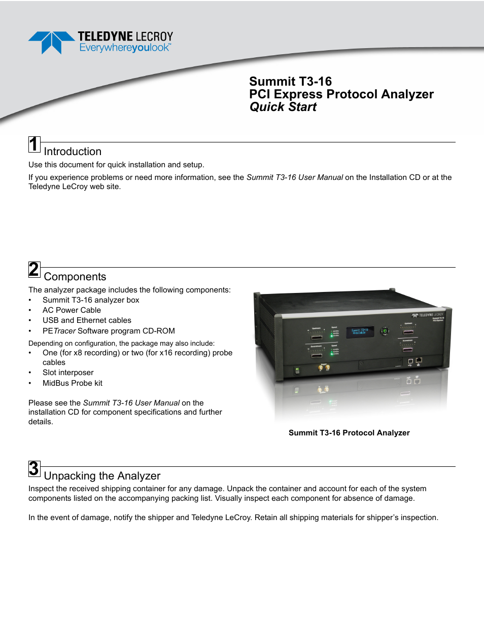 Teledyne LeCroy Summit T3-16 PCI Express Protocol Analyzer QSG User Manual | 4 pages