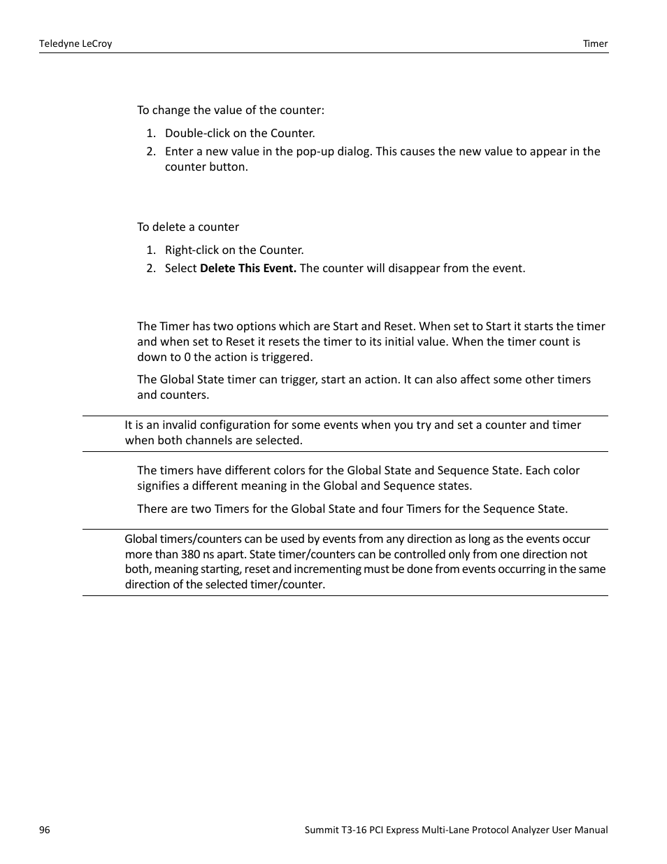 3 changing the value of the counter, 4 deleting a counter, 23 timer | Teledyne LeCroy Summit T3-16 PCIe Multi-lane Protocol Analyzer User Manual User Manual | Page 108 / 266