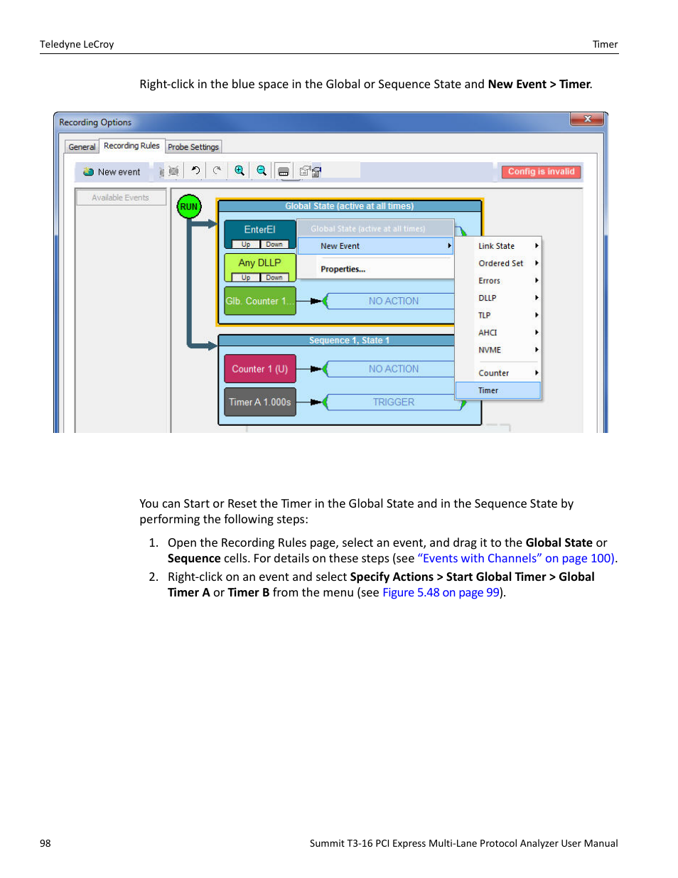 2 how to start or reset a timer | Teledyne LeCroy Summit T3-16 PCIe Multi-lane Protocol Analyzer User Manual User Manual | Page 110 / 266