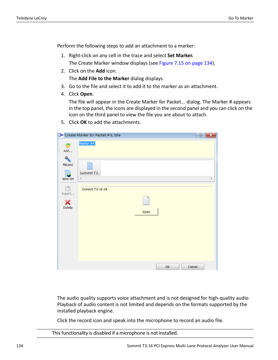 3 adding an attachment, 4 recording an audio file | Teledyne LeCroy Summit T3-16 PCIe Multi-lane Protocol Analyzer User Manual User Manual | Page 146 / 266