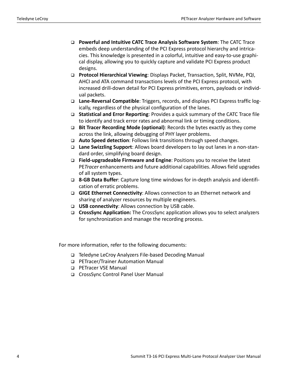 Features, 3 other documents | Teledyne LeCroy Summit T3-16 PCIe Multi-lane Protocol Analyzer User Manual User Manual | Page 16 / 266