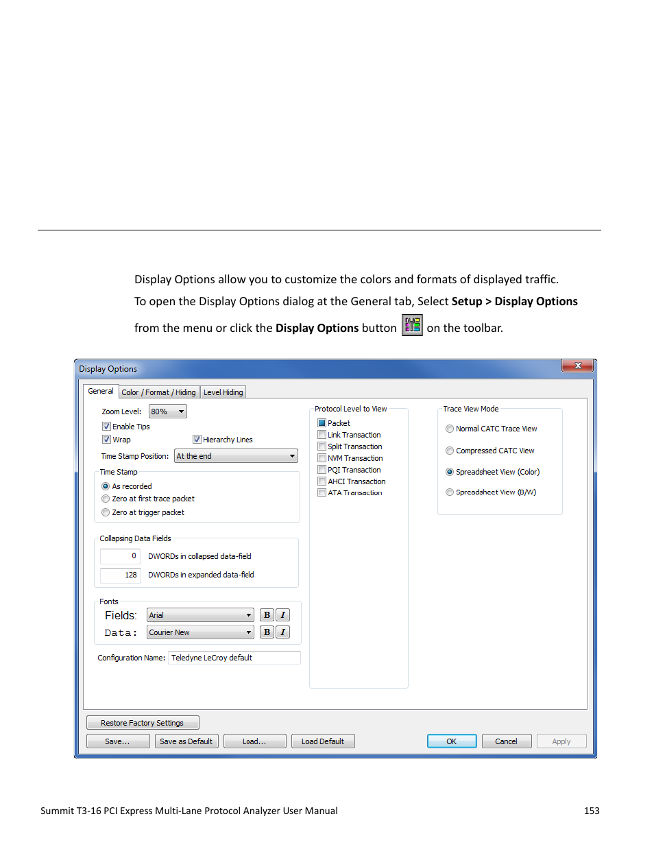 Display options, 1 setting display options, Chapter 8: display options | Chapter 8 | Teledyne LeCroy Summit T3-16 PCIe Multi-lane Protocol Analyzer User Manual User Manual | Page 165 / 266