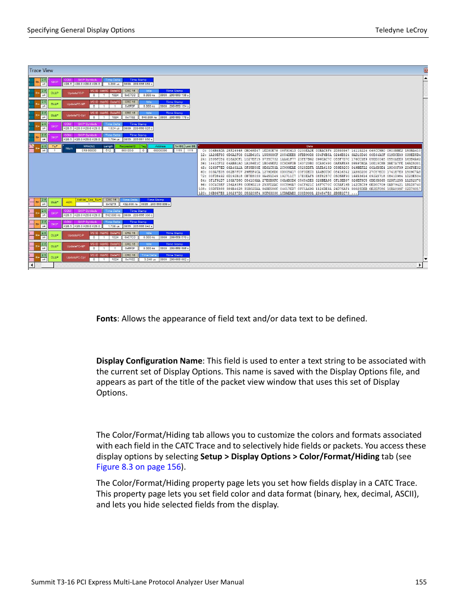 2 fonts, 3 configuration name, 4 color, format, and hiding options | Teledyne LeCroy Summit T3-16 PCIe Multi-lane Protocol Analyzer User Manual User Manual | Page 167 / 266
