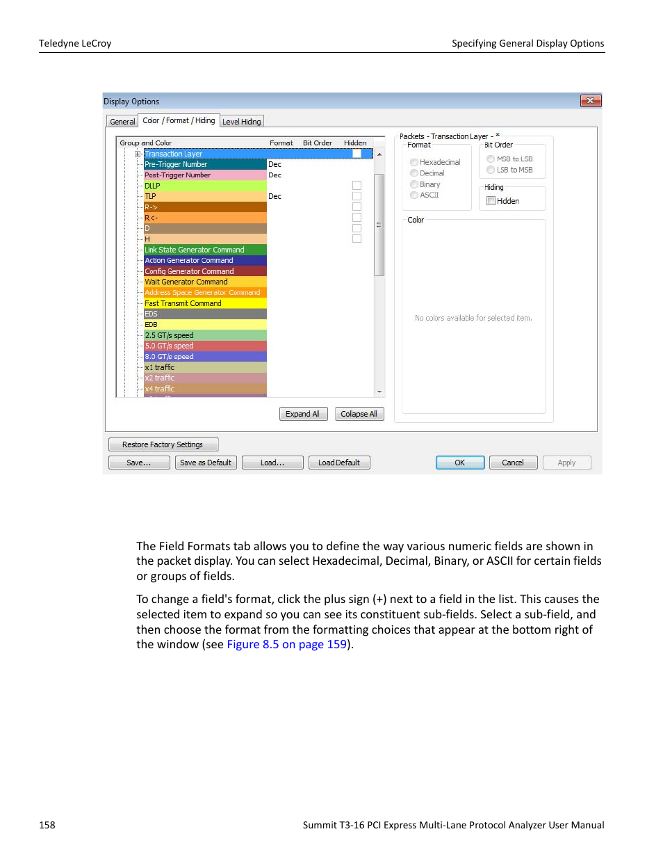 6 changing field formats | Teledyne LeCroy Summit T3-16 PCIe Multi-lane Protocol Analyzer User Manual User Manual | Page 170 / 266