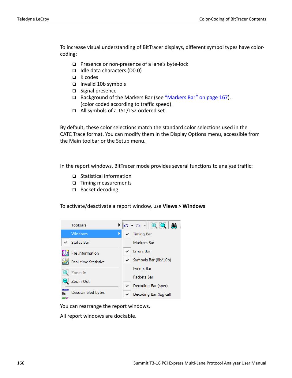 6 color-coding of bittracer contents, 7 report and analysis windows | Teledyne LeCroy Summit T3-16 PCIe Multi-lane Protocol Analyzer User Manual User Manual | Page 178 / 266
