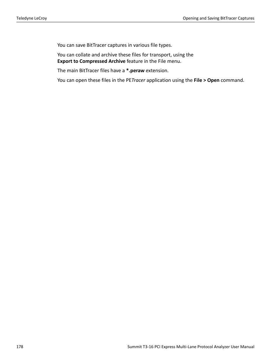 18 opening and saving bittracer captures | Teledyne LeCroy Summit T3-16 PCIe Multi-lane Protocol Analyzer User Manual User Manual | Page 190 / 266
