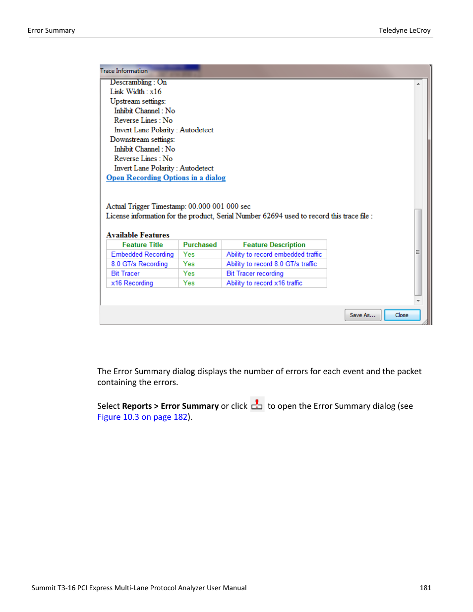 2 error summary | Teledyne LeCroy Summit T3-16 PCIe Multi-lane Protocol Analyzer User Manual User Manual | Page 193 / 266