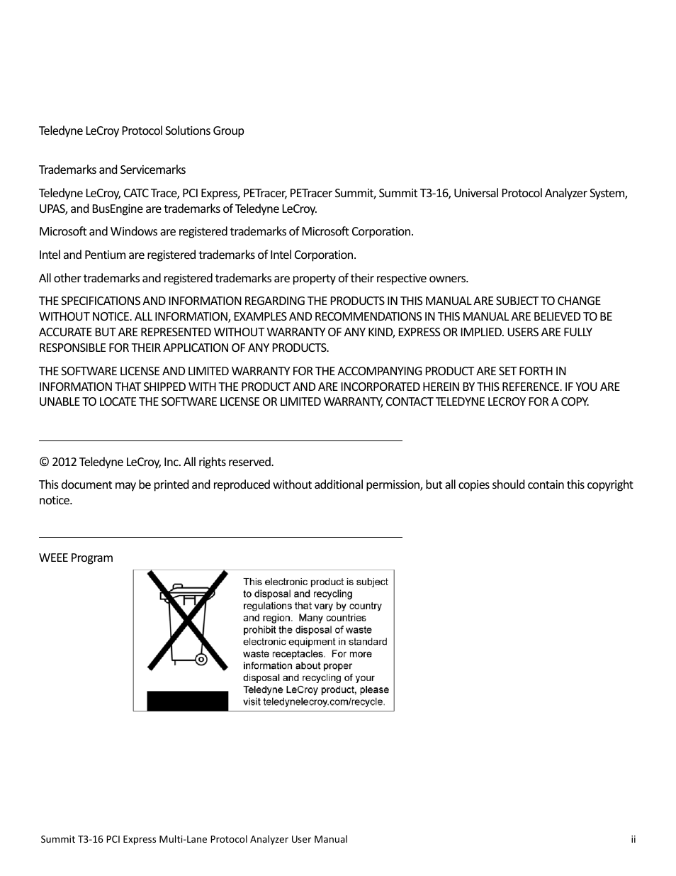 Teledyne LeCroy Summit T3-16 PCIe Multi-lane Protocol Analyzer User Manual User Manual | Page 2 / 266