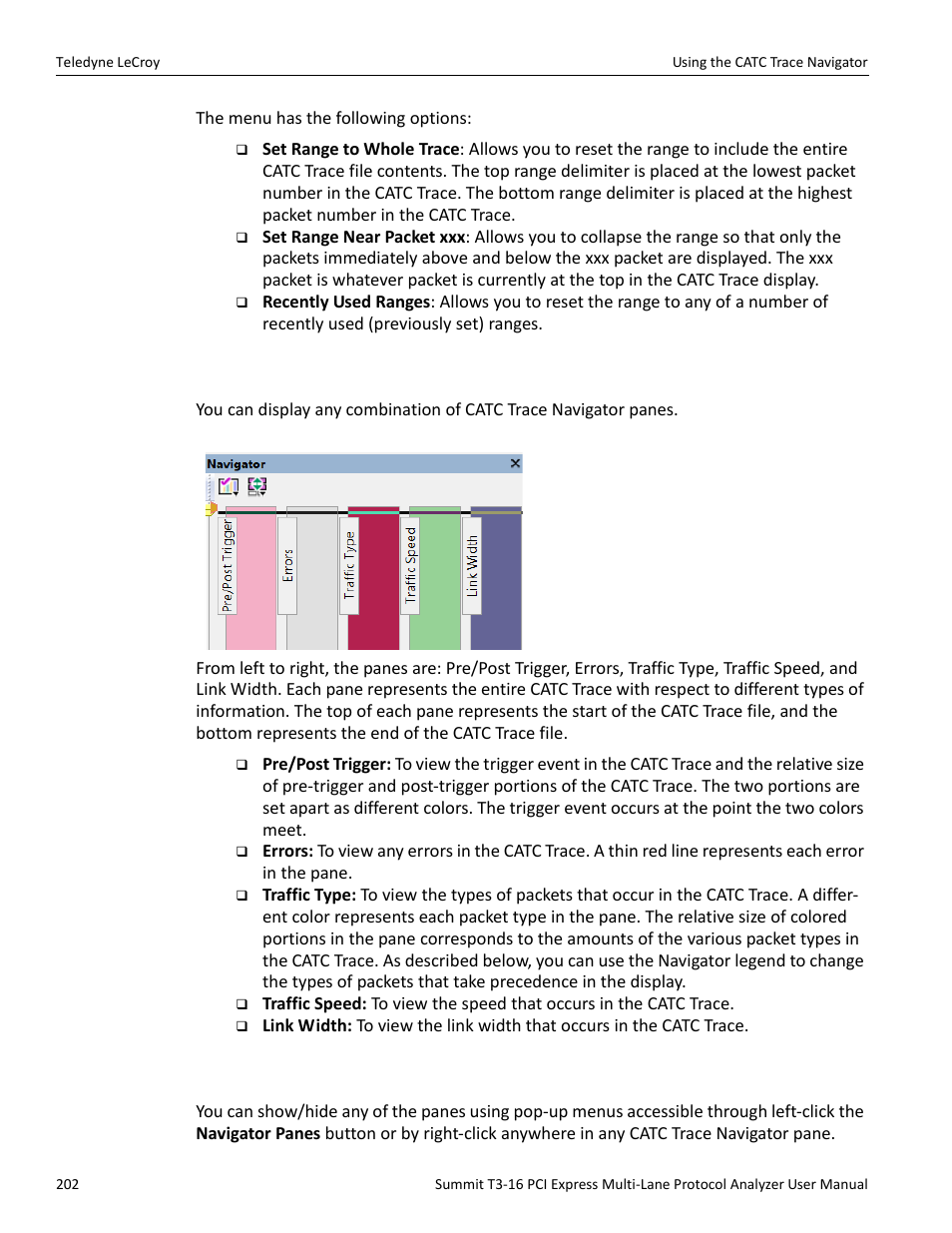 6 navigator panes, 7 to show/hide navigator panes | Teledyne LeCroy Summit T3-16 PCIe Multi-lane Protocol Analyzer User Manual User Manual | Page 214 / 266