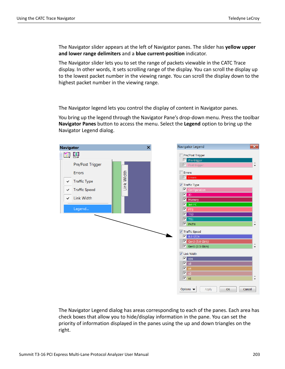 8 navigator slider, 9 catc trace navigator legend | Teledyne LeCroy Summit T3-16 PCIe Multi-lane Protocol Analyzer User Manual User Manual | Page 215 / 266