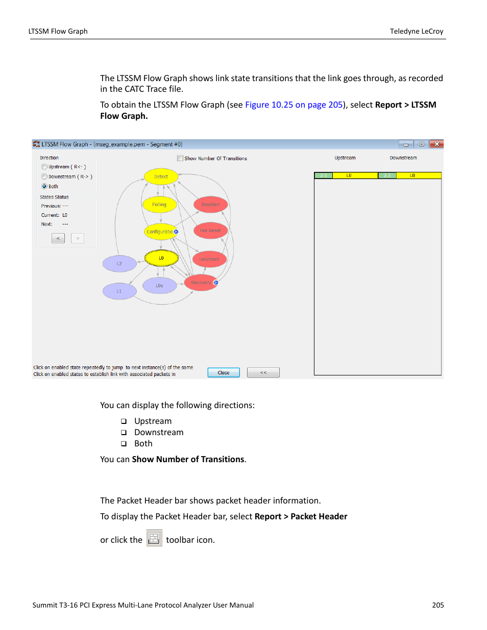 10 ltssm flow graph, 11 packet header bar | Teledyne LeCroy Summit T3-16 PCIe Multi-lane Protocol Analyzer User Manual User Manual | Page 217 / 266