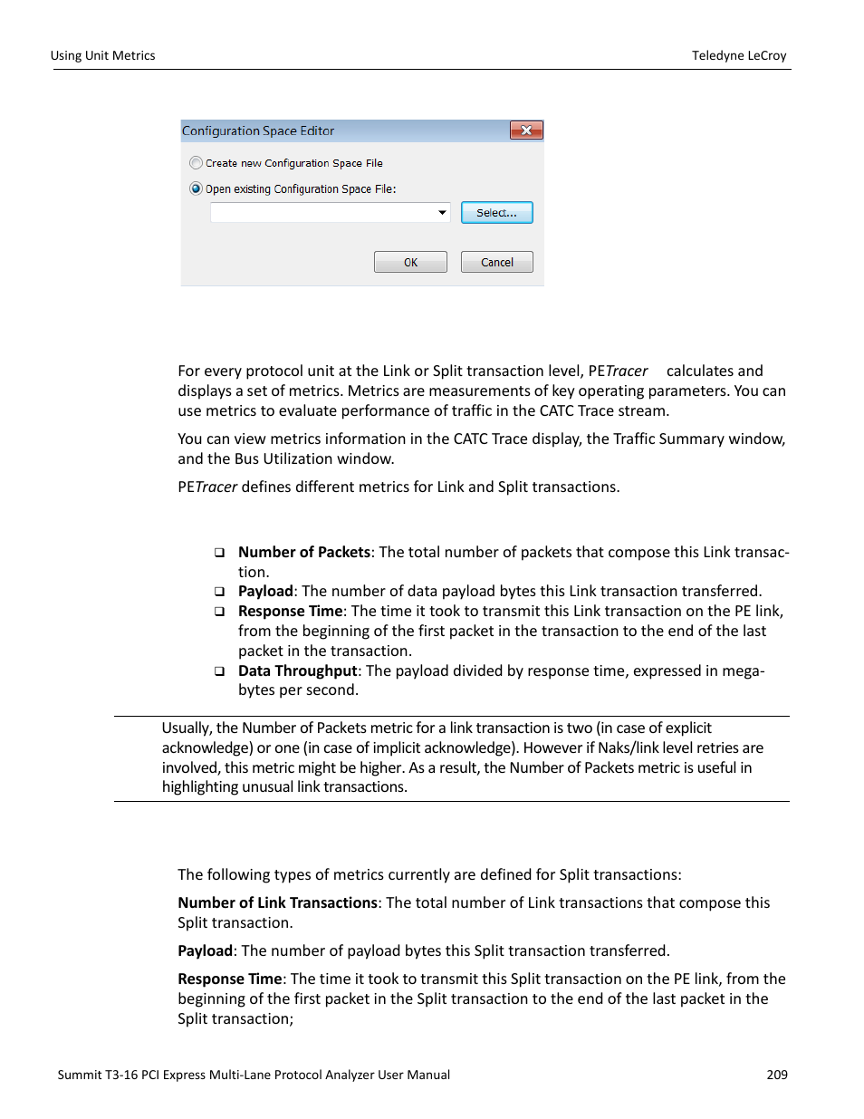 14 using unit metrics, 15 metrics defined for link transactions, 1 metrics defined for split transactions | Teledyne LeCroy Summit T3-16 PCIe Multi-lane Protocol Analyzer User Manual User Manual | Page 221 / 266