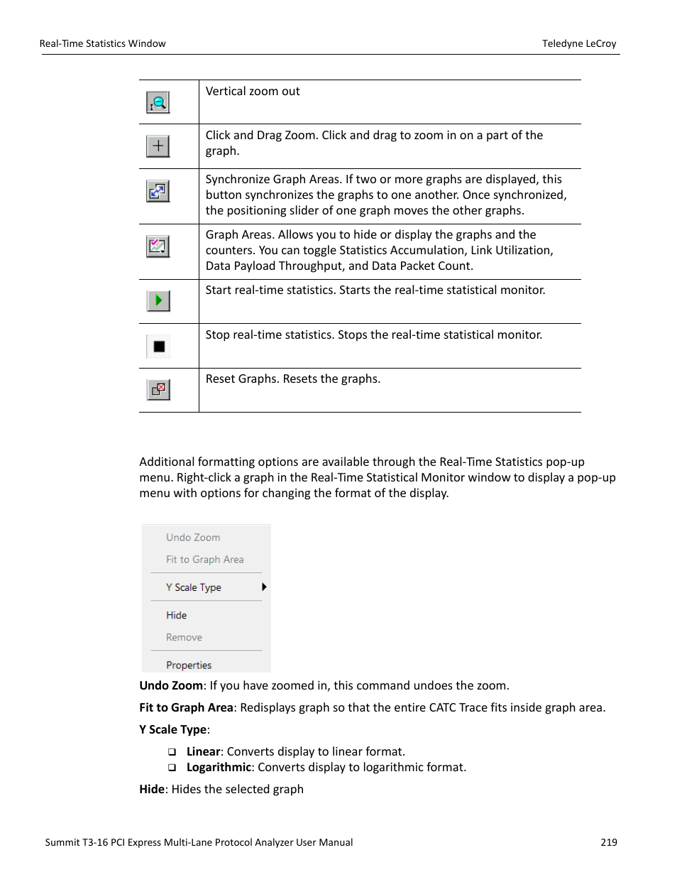 2 real-time statistical monitor pop-up menu | Teledyne LeCroy Summit T3-16 PCIe Multi-lane Protocol Analyzer User Manual User Manual | Page 231 / 266