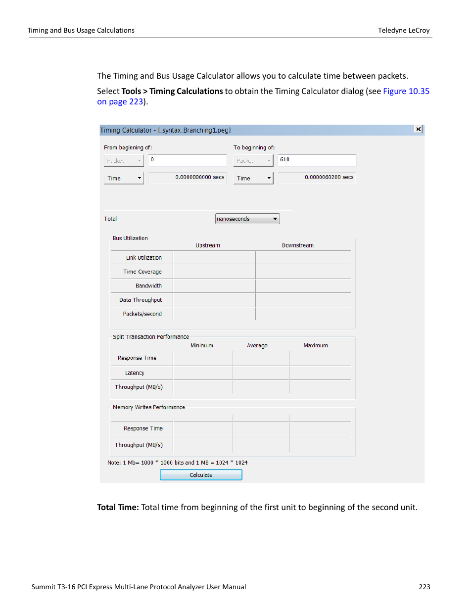 22 timing and bus usage calculations | Teledyne LeCroy Summit T3-16 PCIe Multi-lane Protocol Analyzer User Manual User Manual | Page 235 / 266