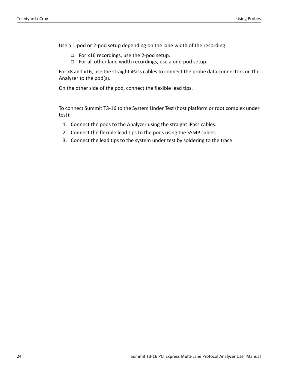 Connections overview for gen2 multi-lead probe, Connection procedure | Teledyne LeCroy Summit T3-16 PCIe Multi-lane Protocol Analyzer User Manual User Manual | Page 36 / 266