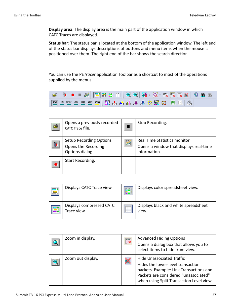3 using the toolbar | Teledyne LeCroy Summit T3-16 PCIe Multi-lane Protocol Analyzer User Manual User Manual | Page 39 / 266