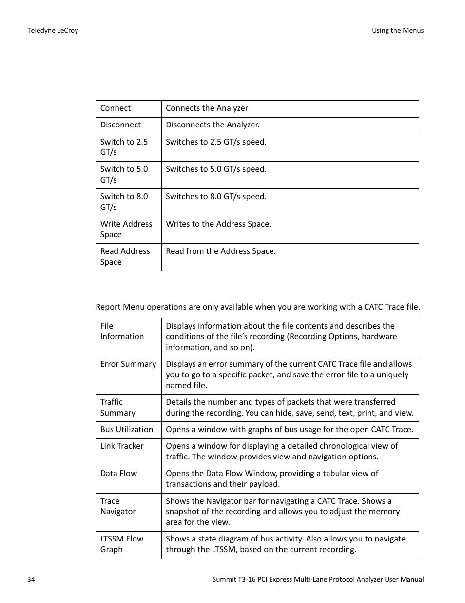 5 report menu | Teledyne LeCroy Summit T3-16 PCIe Multi-lane Protocol Analyzer User Manual User Manual | Page 46 / 266