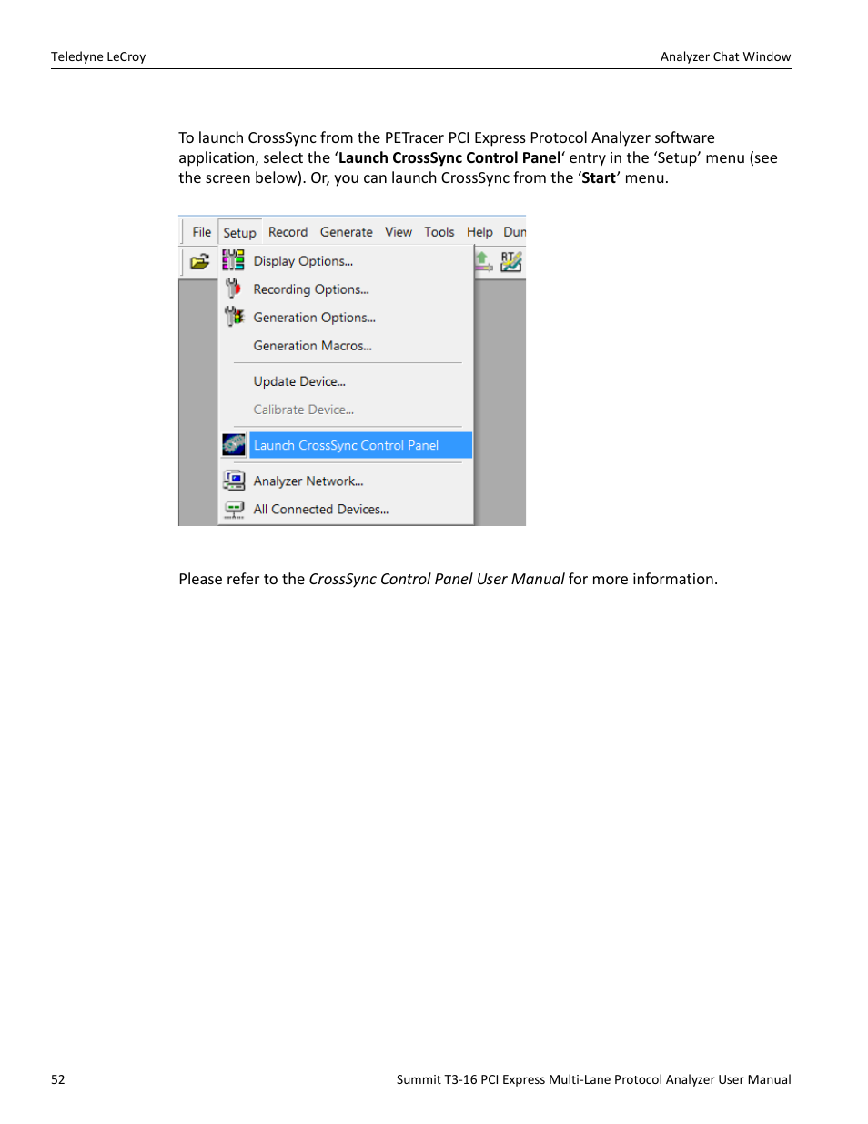 Launching the crosssync control panel | Teledyne LeCroy Summit T3-16 PCIe Multi-lane Protocol Analyzer User Manual User Manual | Page 64 / 266