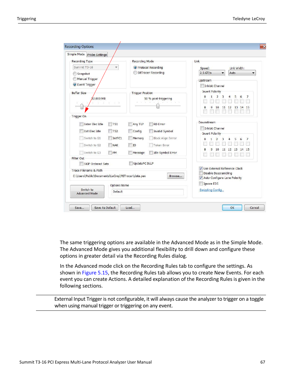 2 triggering on (advanced mode) | Teledyne LeCroy Summit T3-16 PCIe Multi-lane Protocol Analyzer User Manual User Manual | Page 79 / 266