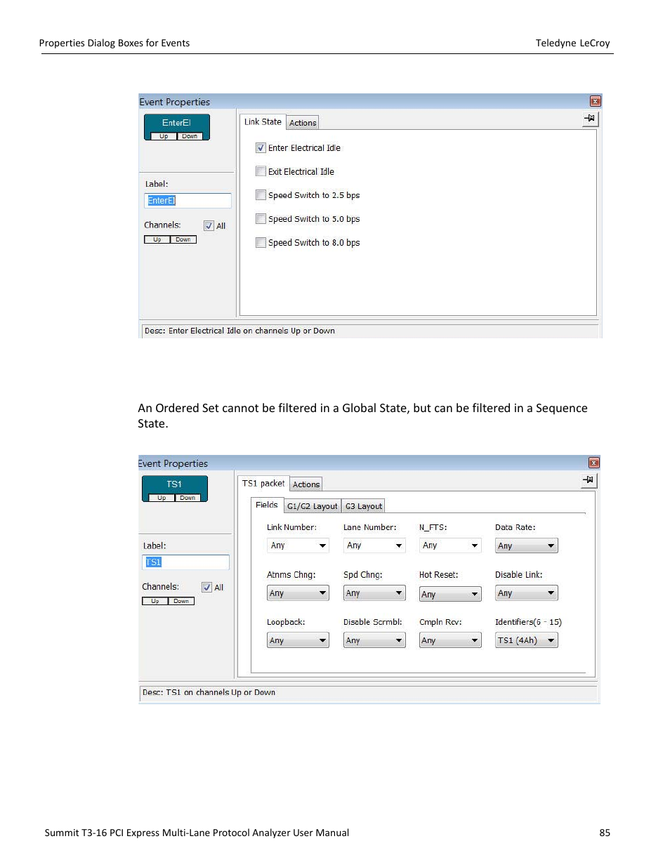 4 ordered set properties dialog | Teledyne LeCroy Summit T3-16 PCIe Multi-lane Protocol Analyzer User Manual User Manual | Page 97 / 266