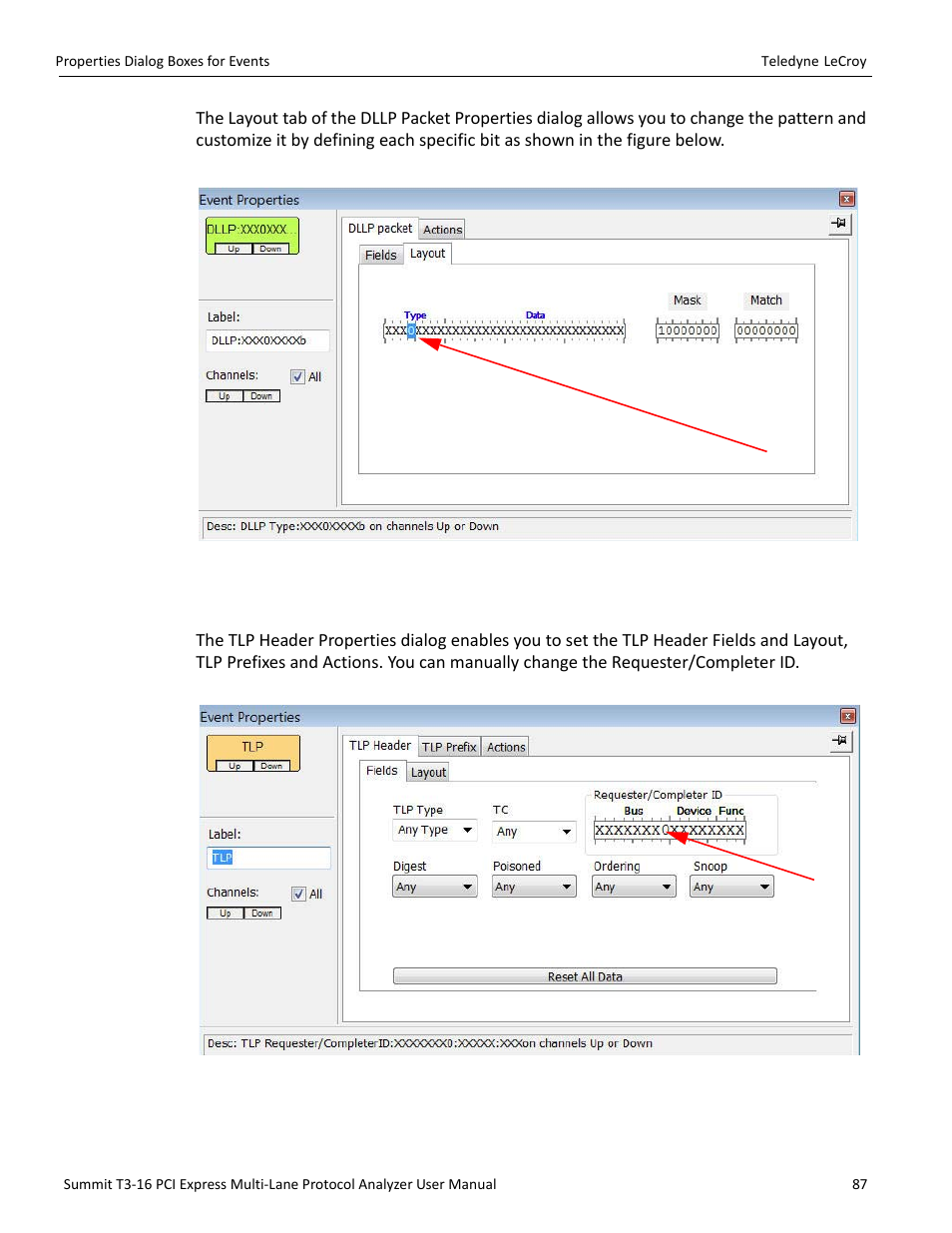 7 tlp header properties dialog | Teledyne LeCroy Summit T3-16 PCIe Multi-lane Protocol Analyzer User Manual User Manual | Page 99 / 266