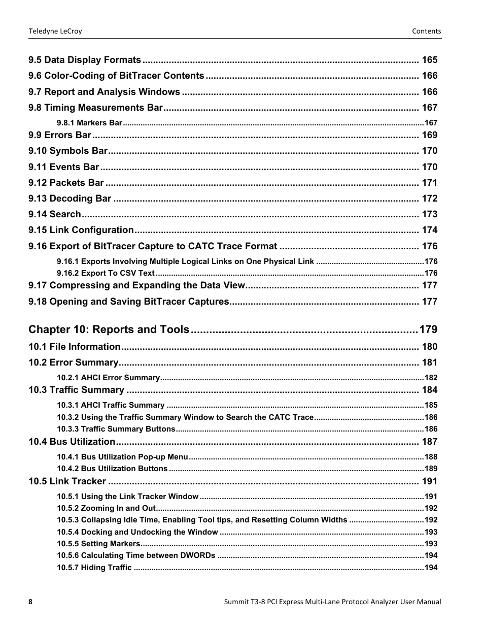 Chapter 10: reports and tools | Teledyne LeCroy Summit T3-8 PCIe Multi-lane Protocol Analyzer User Manual User Manual | Page 10 / 266