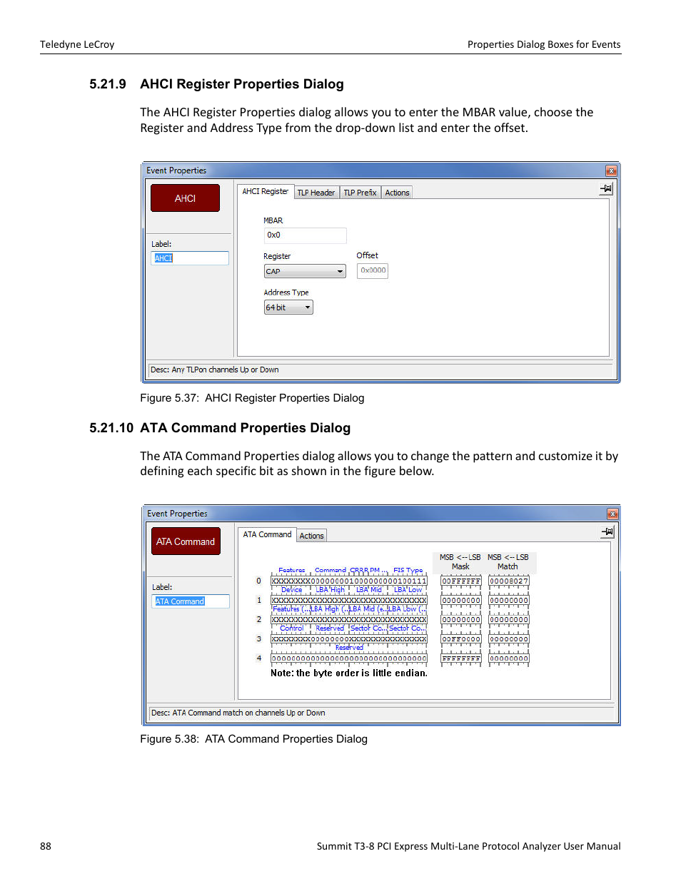 9 ahci register properties dialog, 10 ata command properties dialog | Teledyne LeCroy Summit T3-8 PCIe Multi-lane Protocol Analyzer User Manual User Manual | Page 100 / 266