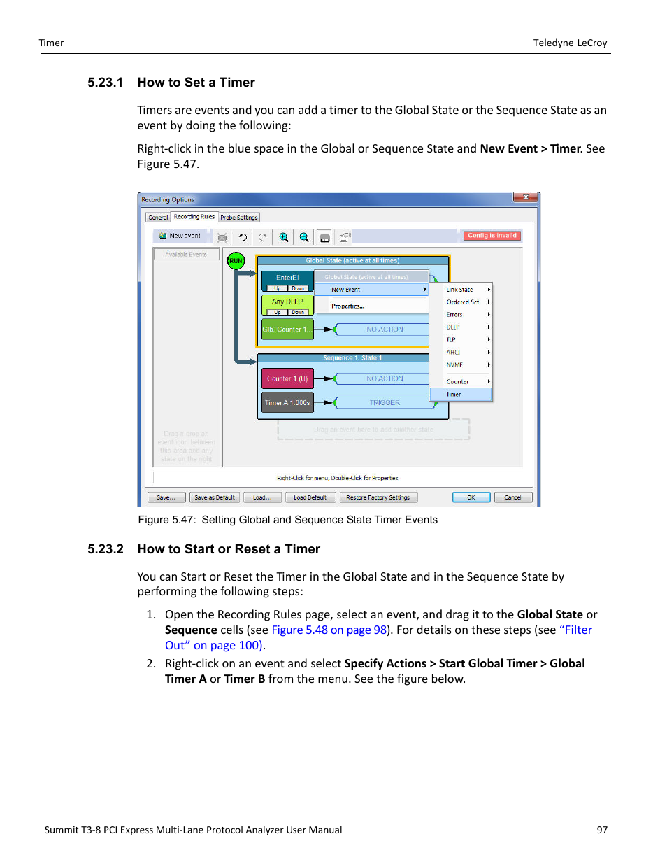 1 how to set a timer, 2 how to start or reset a timer | Teledyne LeCroy Summit T3-8 PCIe Multi-lane Protocol Analyzer User Manual User Manual | Page 109 / 266