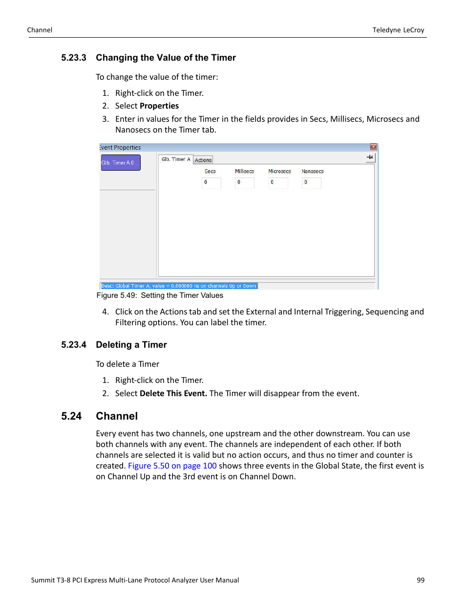3 changing the value of the timer, 4 deleting a timer, 24 channel | Teledyne LeCroy Summit T3-8 PCIe Multi-lane Protocol Analyzer User Manual User Manual | Page 111 / 266
