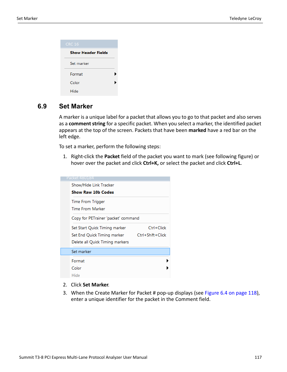 9 set marker | Teledyne LeCroy Summit T3-8 PCIe Multi-lane Protocol Analyzer User Manual User Manual | Page 129 / 266