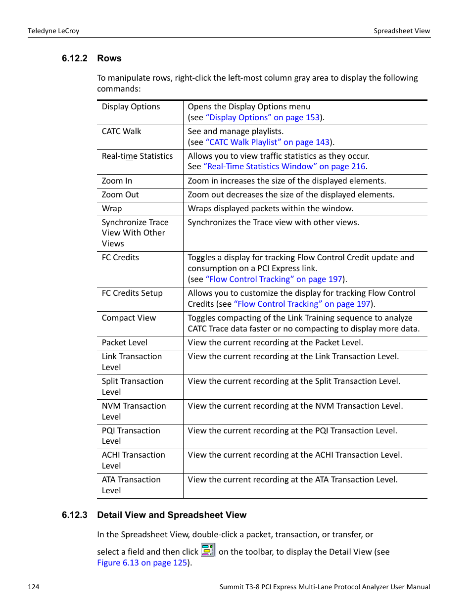 2 rows, 3 detail view and spreadsheet view, 2 rows 6.12.3 detail view and spreadsheet view | Teledyne LeCroy Summit T3-8 PCIe Multi-lane Protocol Analyzer User Manual User Manual | Page 136 / 266