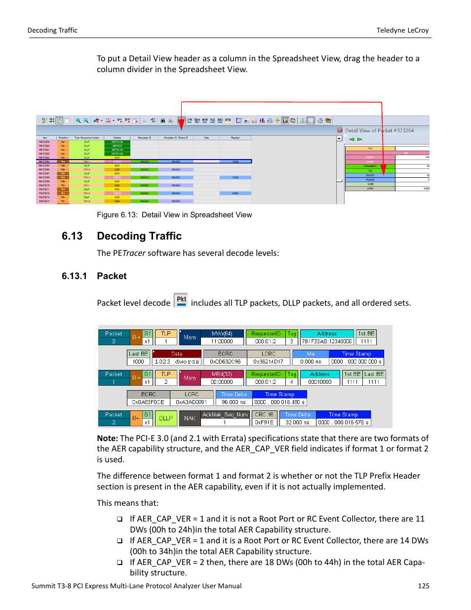 13 decoding traffic, 1 packet | Teledyne LeCroy Summit T3-8 PCIe Multi-lane Protocol Analyzer User Manual User Manual | Page 137 / 266