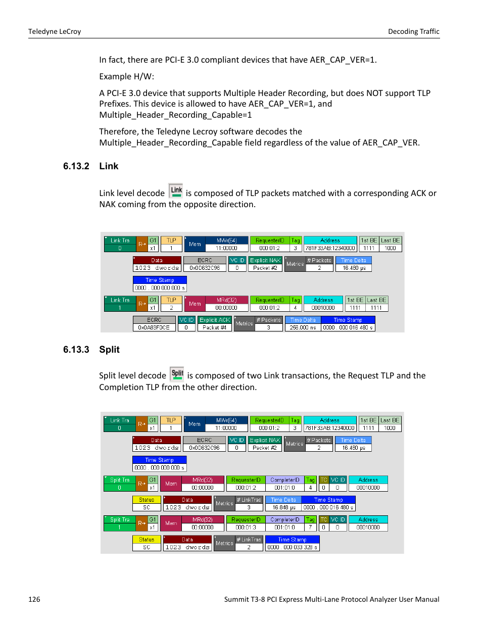 2 link, 3 split, 2 link 6.13.3 split | Teledyne LeCroy Summit T3-8 PCIe Multi-lane Protocol Analyzer User Manual User Manual | Page 138 / 266