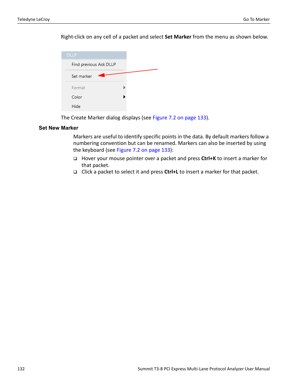 Set new marker | Teledyne LeCroy Summit T3-8 PCIe Multi-lane Protocol Analyzer User Manual User Manual | Page 144 / 266