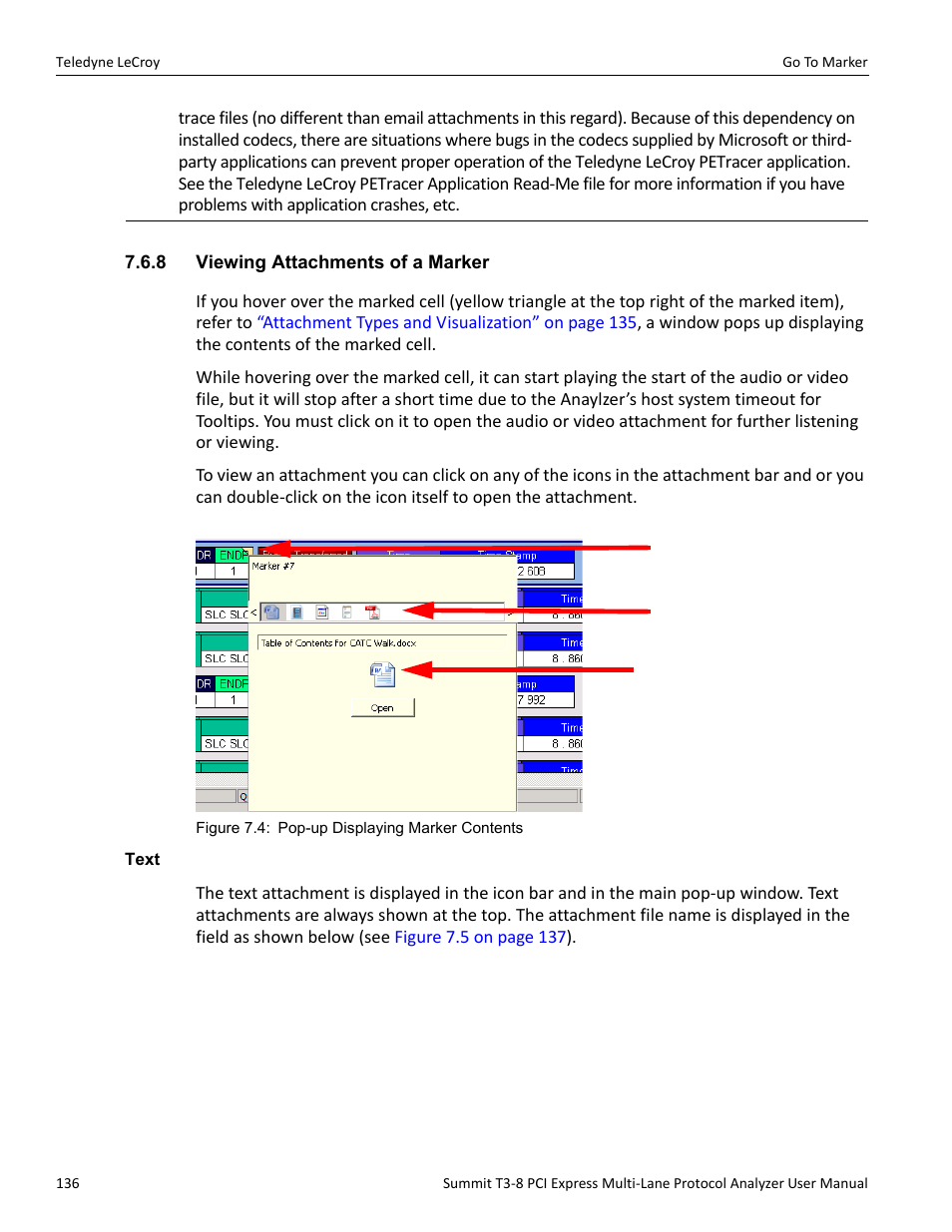 8 viewing attachments of a marker, Text | Teledyne LeCroy Summit T3-8 PCIe Multi-lane Protocol Analyzer User Manual User Manual | Page 148 / 266