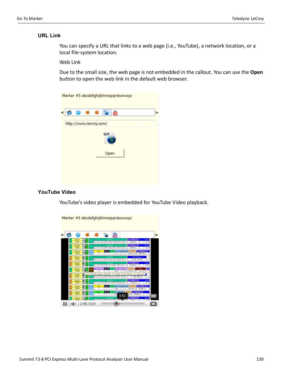 Url link, Youtube video, Url link youtube video | Teledyne LeCroy Summit T3-8 PCIe Multi-lane Protocol Analyzer User Manual User Manual | Page 151 / 266
