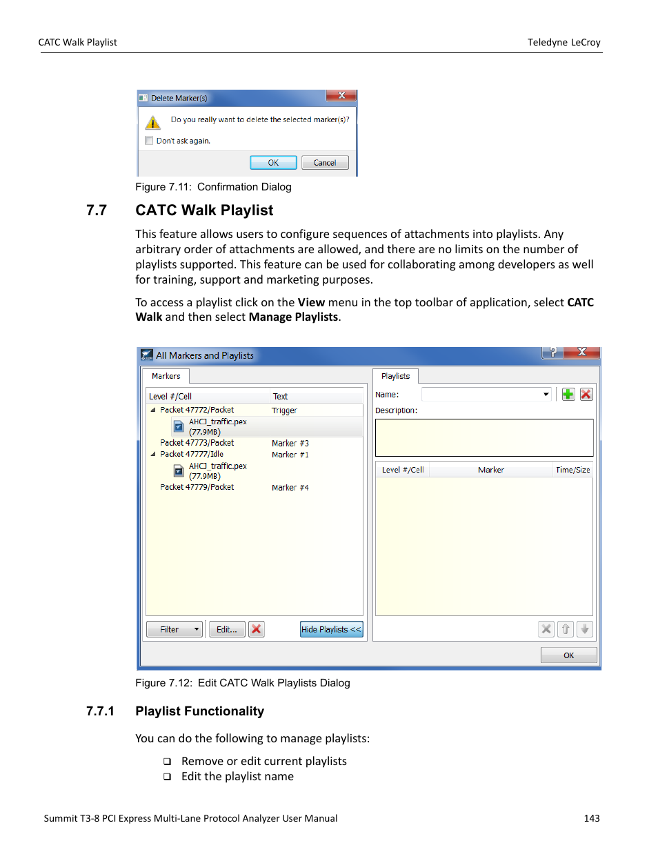 7 catc walk playlist, 1 playlist functionality | Teledyne LeCroy Summit T3-8 PCIe Multi-lane Protocol Analyzer User Manual User Manual | Page 155 / 266