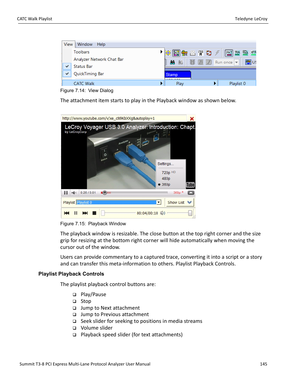 Playlist playback controls | Teledyne LeCroy Summit T3-8 PCIe Multi-lane Protocol Analyzer User Manual User Manual | Page 157 / 266