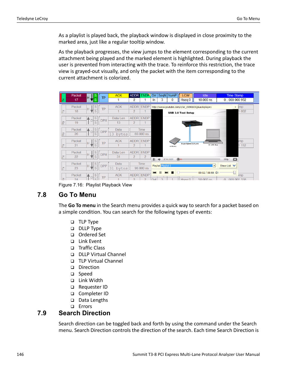 8 go to menu, 9 search direction, 8 go to menu 7.9 search direction | Teledyne LeCroy Summit T3-8 PCIe Multi-lane Protocol Analyzer User Manual User Manual | Page 158 / 266
