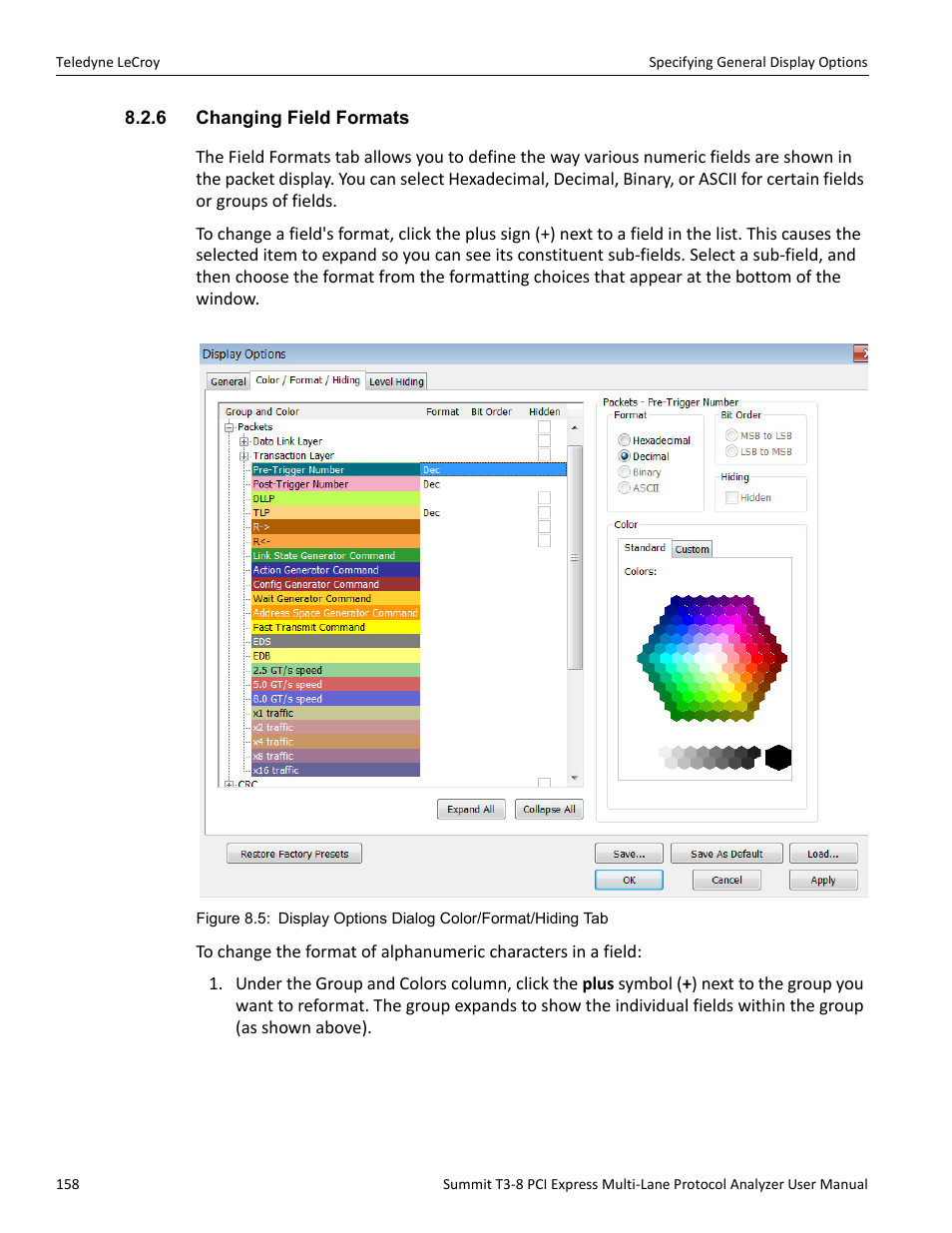 6 changing field formats | Teledyne LeCroy Summit T3-8 PCIe Multi-lane Protocol Analyzer User Manual User Manual | Page 170 / 266