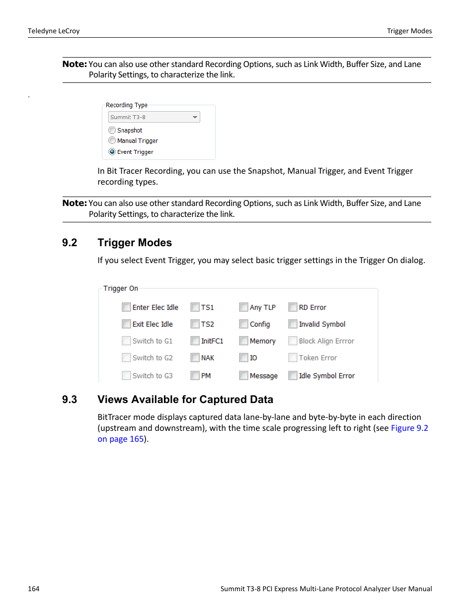 2 trigger modes, 3 views available for captured data | Teledyne LeCroy Summit T3-8 PCIe Multi-lane Protocol Analyzer User Manual User Manual | Page 176 / 266