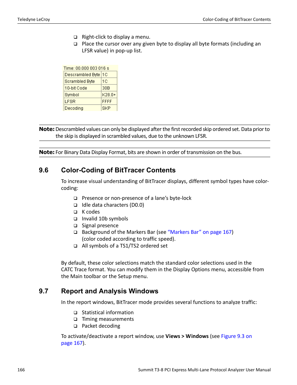 6 color-coding of bittracer contents, 7 report and analysis windows | Teledyne LeCroy Summit T3-8 PCIe Multi-lane Protocol Analyzer User Manual User Manual | Page 178 / 266