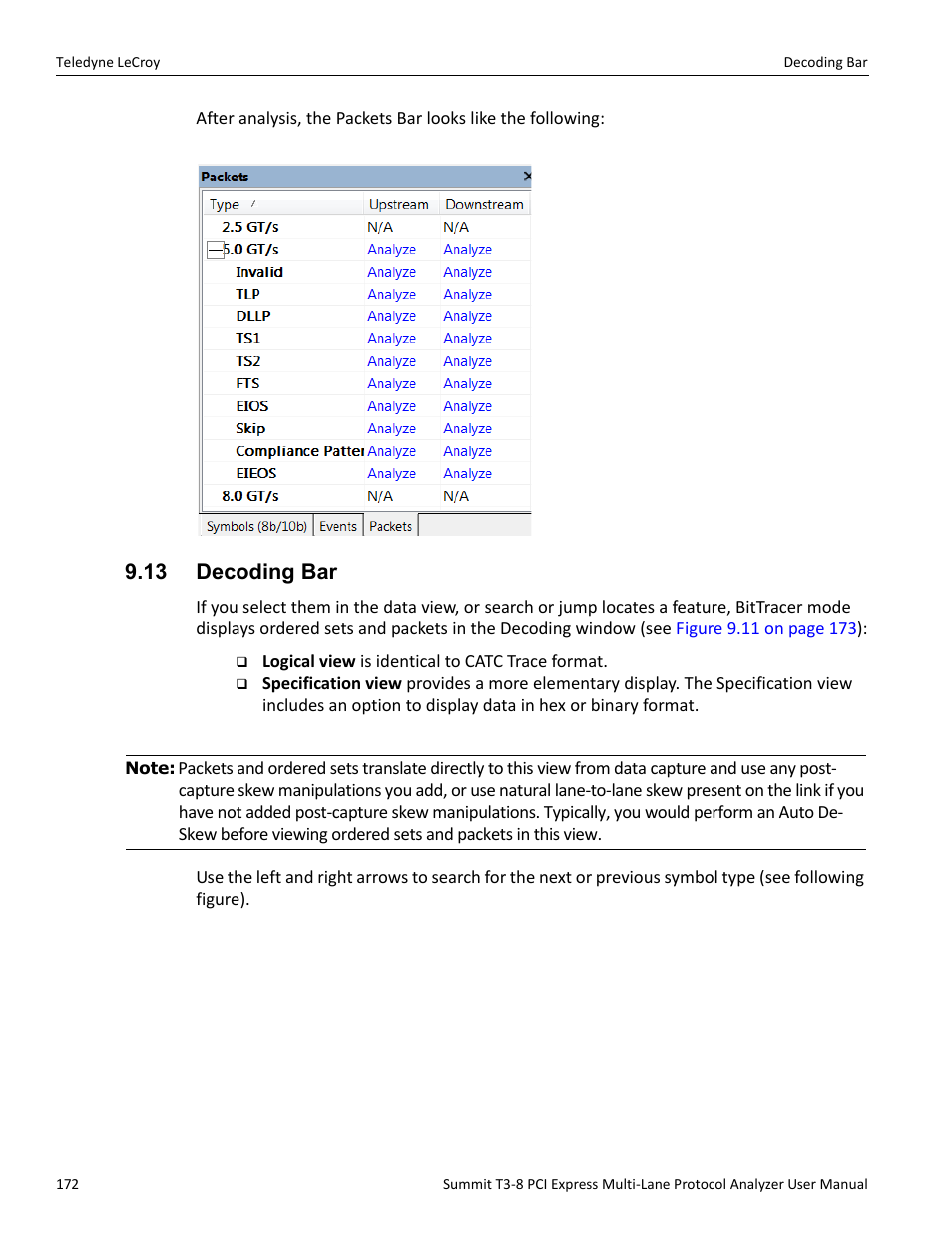 13 decoding bar | Teledyne LeCroy Summit T3-8 PCIe Multi-lane Protocol Analyzer User Manual User Manual | Page 184 / 266
