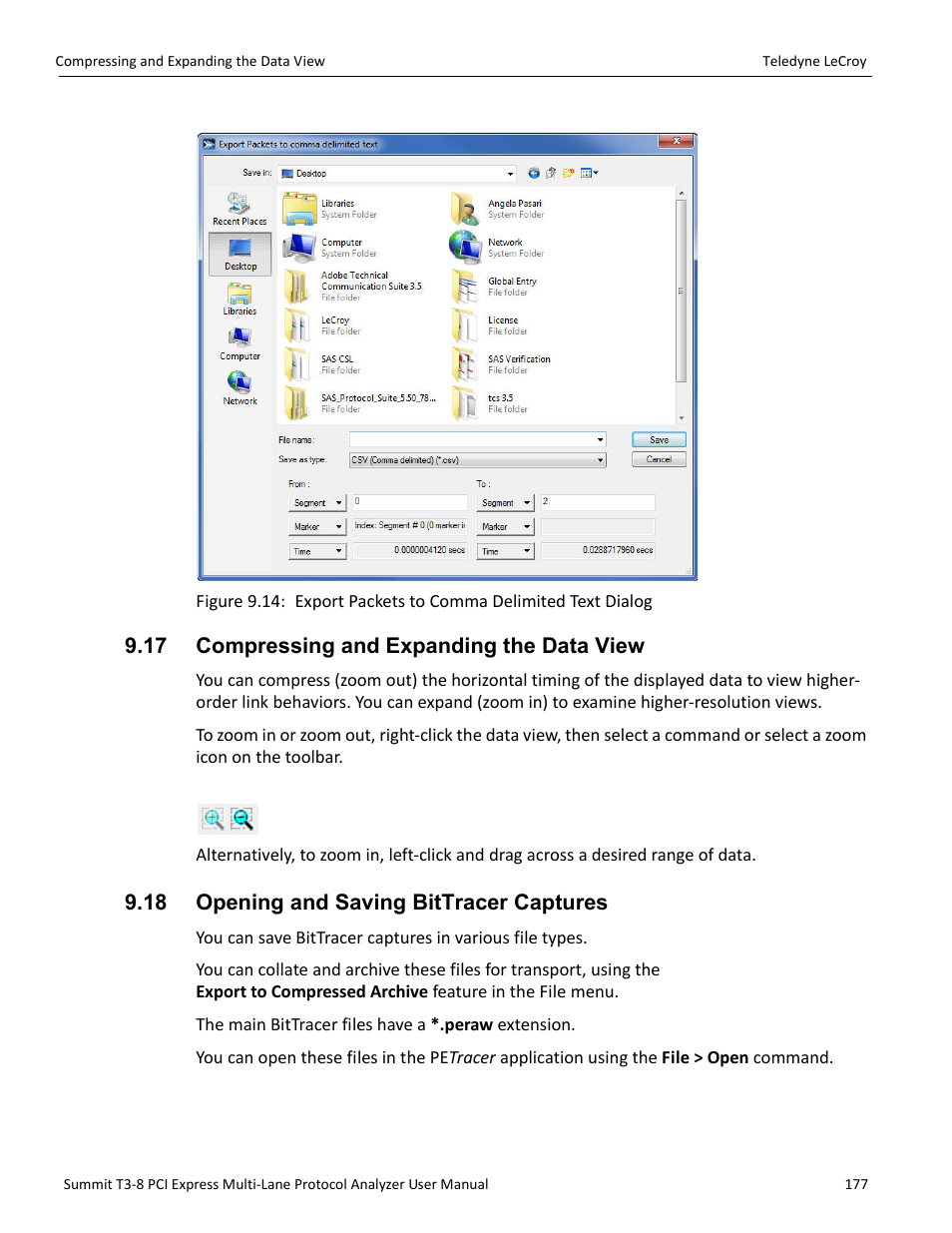 17 compressing and expanding the data view, 18 opening and saving bittracer captures | Teledyne LeCroy Summit T3-8 PCIe Multi-lane Protocol Analyzer User Manual User Manual | Page 189 / 266